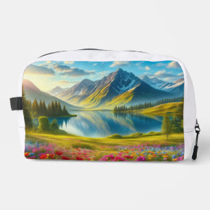 Colourful spring/floral mountain lake dopp kit
