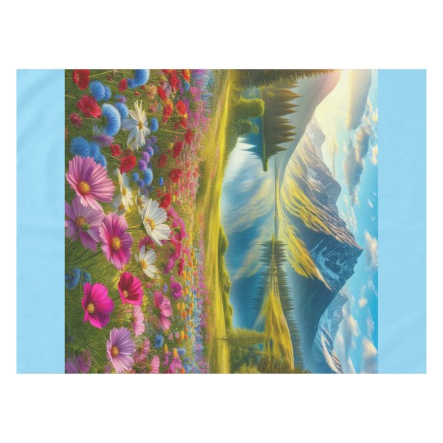 Colourful spring/floral mountain lake tablecloth (Front (Horizontal))