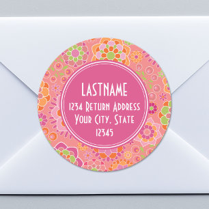 Colourful Spring Floral Pattern Custom Monogram Classic Round Sticker