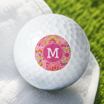 Colourful Spring Floral Pattern Custom Monogram Golf Balls<br><div class="desc">Hot Pink,  Coral and lime green - A fun and graphic flower design in fresh,  cheerful colours. If you need to adjust the monograms,  click on the customize it button and make changes.</div>