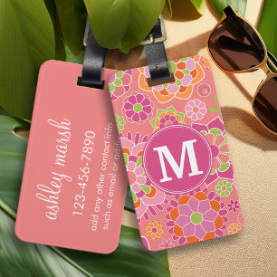 Colourful Spring Floral Pattern Custom Monogram Luggage Tag
