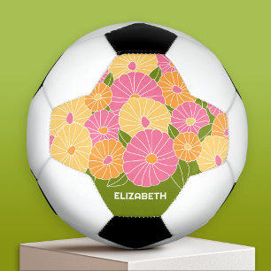 Colourful Spring Floral Pattern Custom Monogram Soccer Ball
