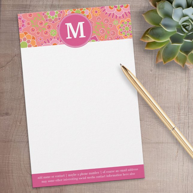 Colourful Spring Floral Pattern Custom Monogram Stationery (Personalized Stationery)