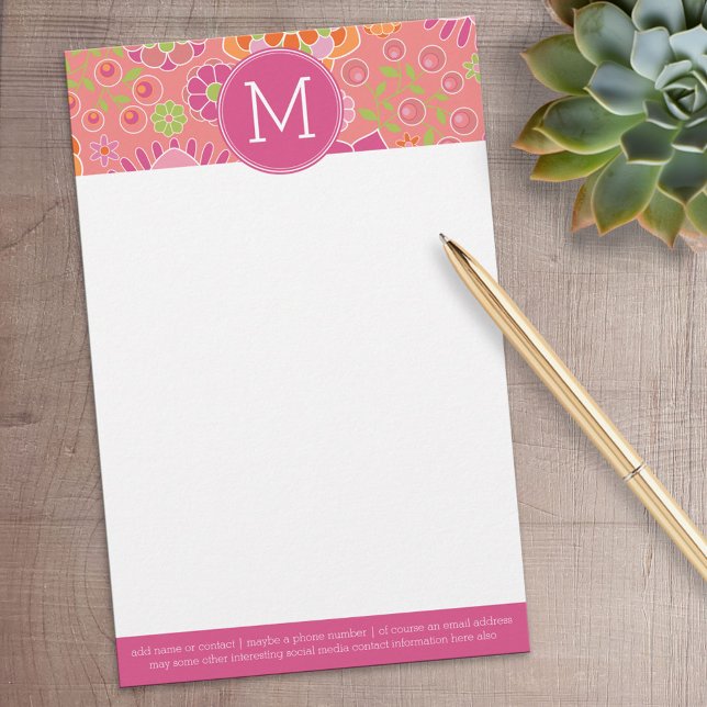 Colourful Spring Floral Pattern Custom Monogram Stationery (Personalized Stationery)