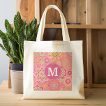 Colourful Spring Floral Pattern Custom Monogram Tote Bag<br><div class="desc">Hot Pink,  Coral and lime green - A fun and graphic flower design in fresh,  cheerful colours. If you need to adjust the monograms,  click on the customize it button and make changes.</div>