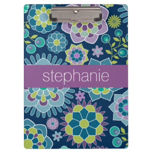 Colourful Spring Floral Pattern Custom Name Clipboard