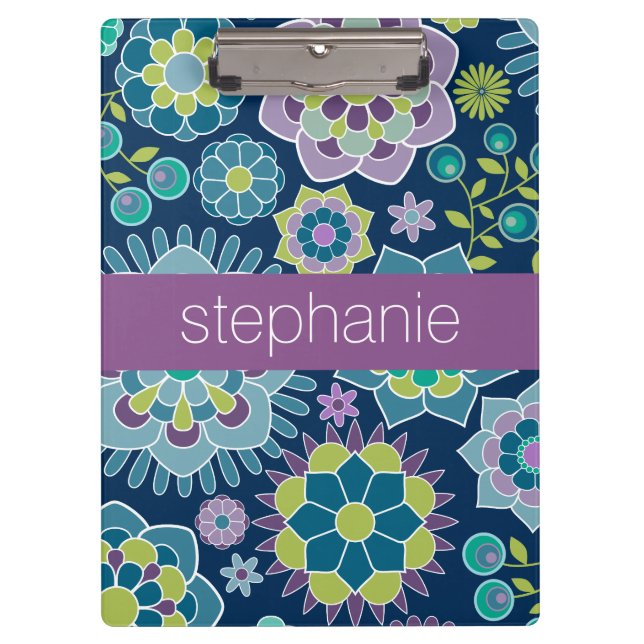 Colourful Spring Floral Pattern Custom Name Clipboard (Front)