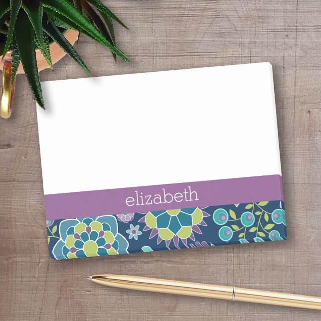 Colourful Spring Floral Pattern Custom Name Post-it Notes (Personalized Post-It Notes - add name or other text)