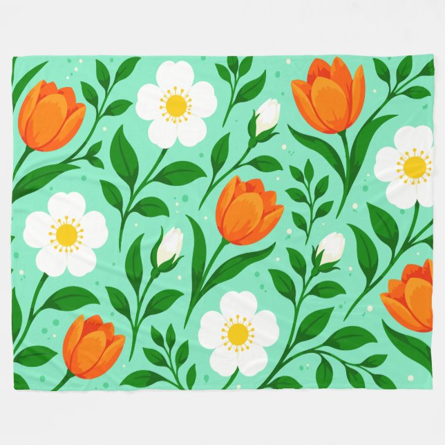 Colourful Spring Floral Seamless Pattern Fleece Blanket (Front (Horizontal))