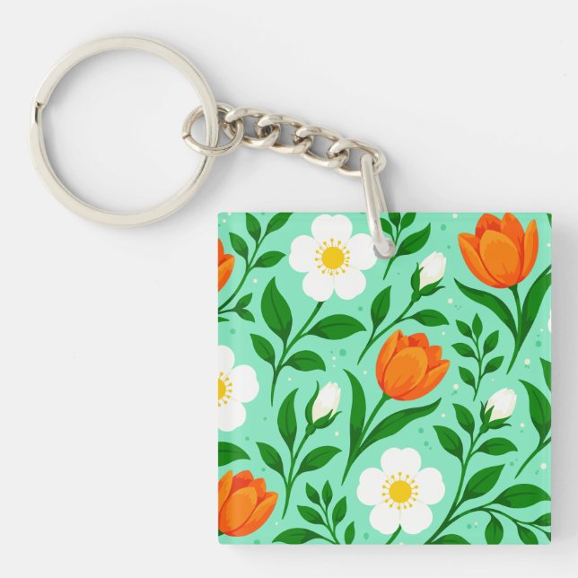 Colourful Spring Floral Seamless Pattern Keychain (Front)