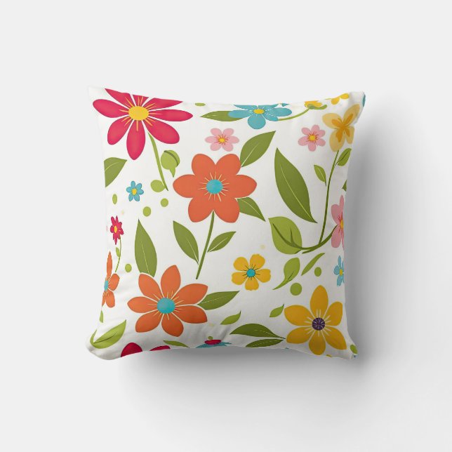 Colourful Spring Floral Throw Pillow (Front)