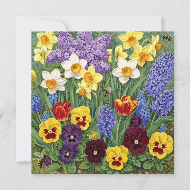 Colourful Spring Flower Garden  Card (Front)