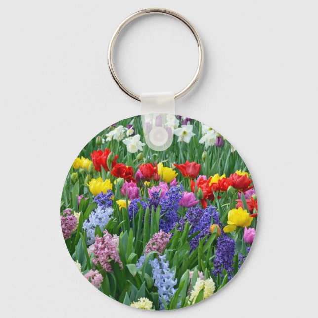 Colourful spring flower garden keychain (Front)