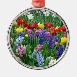 Colourful spring flower garden metal ornament
