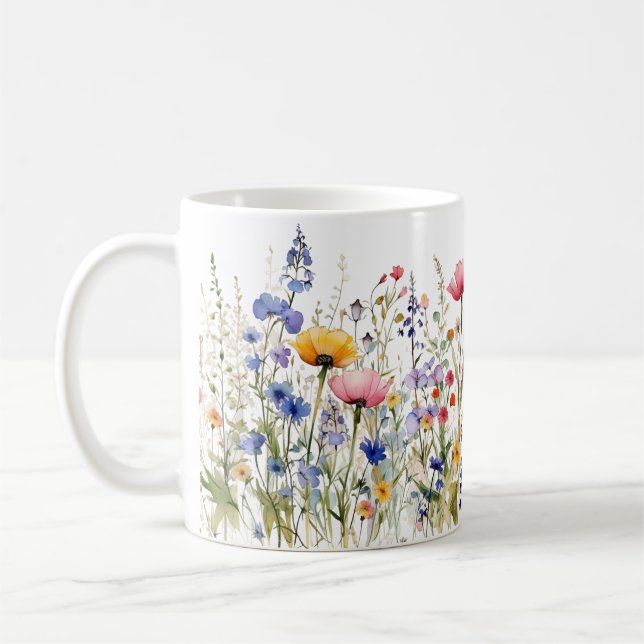 Colourful Spring Flower Watercolor Pattern  Coffee Mug (Left)