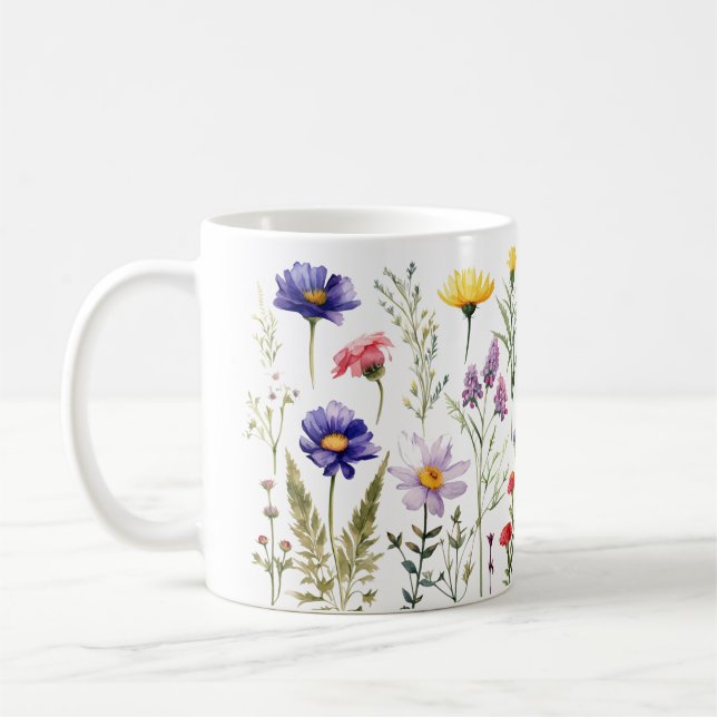 Colourful Spring Flower Watercolor Pattern Coffee Mug (Left)