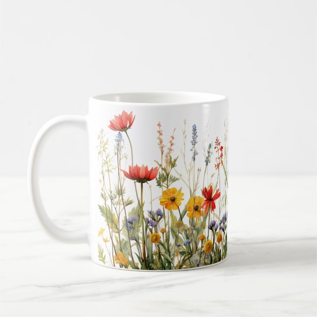 Colourful Spring Flower Watercolor Pattern Coffee Mug (Left)