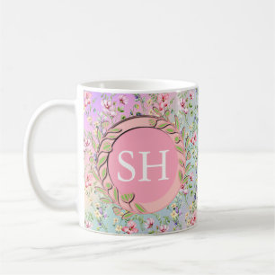 Colourful Spring Flower Watercolor Pattern Monogra Coffee Mug