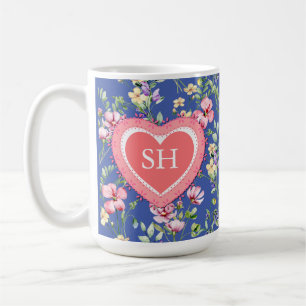 Colourful Spring Flower Watercolor Pattern Monogra Coffee Mug