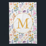 Colourful Spring Flower Watercolor Pattern Monogra Kitchen Towel<br><div class="desc">Personalized Colourful Spring Garden Flower Watercolor Pattern Monogram Kitchen Towel</div>