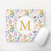 Colourful Spring Flower Watercolor Pattern Monogra