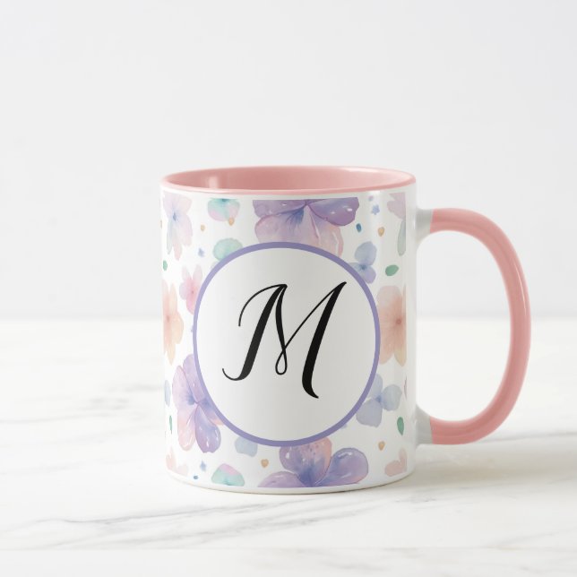 Colourful Spring Flower Watercolor Pattern Monogra Mug (Right)