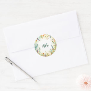 Colourful Spring Flower Wildflower Bouquet Monogra Classic Round Sticker