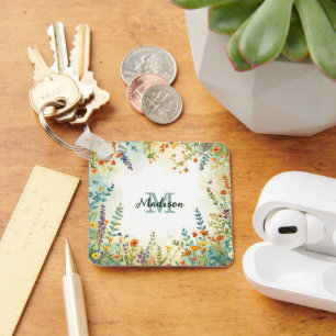 Colourful Spring Flower Wildflower Bouquet Monogra Keychain