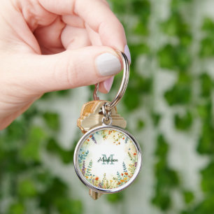 Colourful Spring Flower Wildflower Bouquet Monogra Keychain