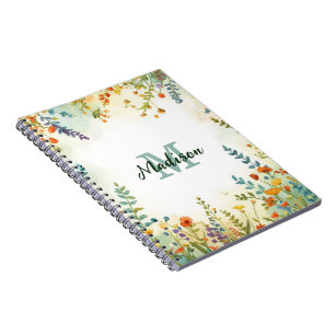 Colourful Spring Flower Wildflower Bouquet Monogra Notebook