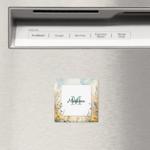 Colourful Spring Flower Wildflower Monogram Frame Magnet