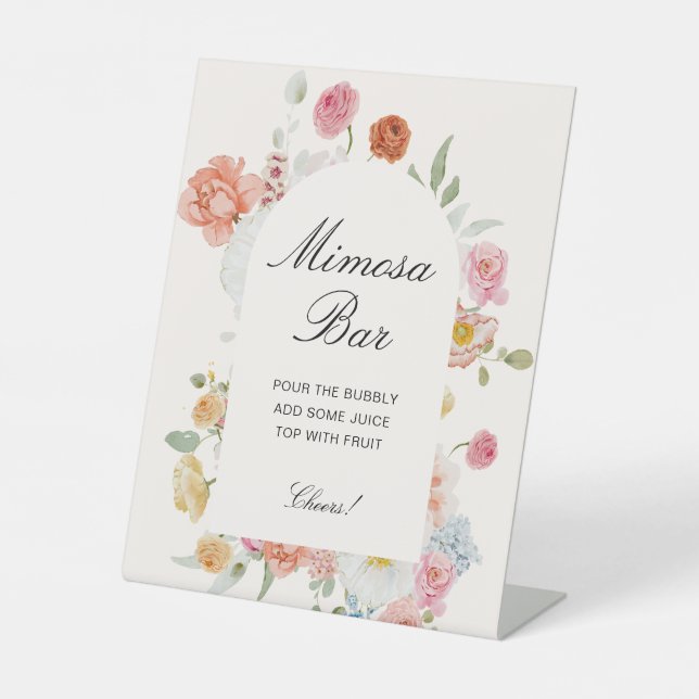 Colourful Spring Flowers Arch Mimosa Bar Pedestal Sign (Front)