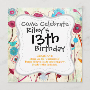 Colourful Spring Flowers Birds Mulberry Blue Orang Invitation