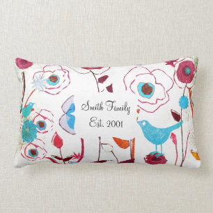 Colourful Spring Flowers Birds Mulberry Blue Orang Lumbar Pillow