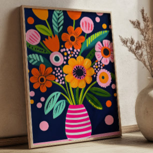 Colourful Spring Flowers Bouquet Vase Floral Art Poster
