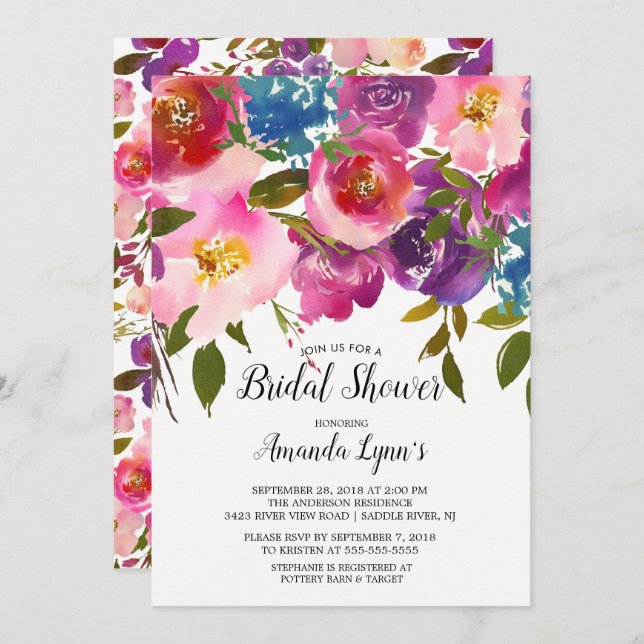 Colourful Spring Flowers Bridal Shower Invitation (Front/Back)