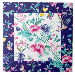 Colourful spring flowers & butterflies pattern tile