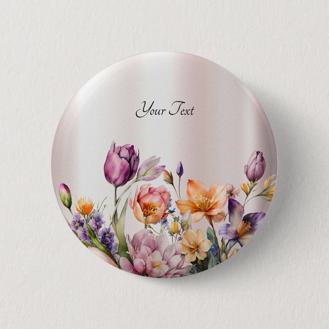Colourful Spring Flowers Button (Front)