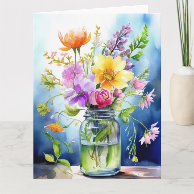 Colourful Spring Flowers  Card (Front)