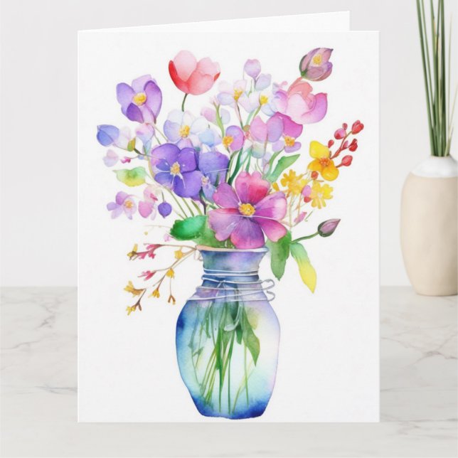 Colourful Spring Flowers  Card (Front)