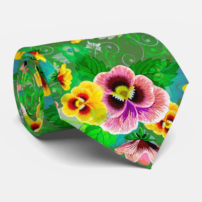 Colourful Spring Flowers Design Tie (Rolled)