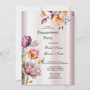 Colourful Spring Flowers Engagement Invitation