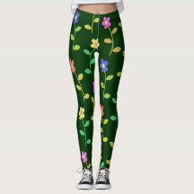 colourful  spring flowers green leggings