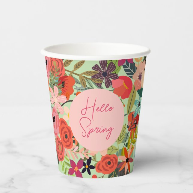 Colourful spring flowers Hello Spring personalized Paper Cups (Front)