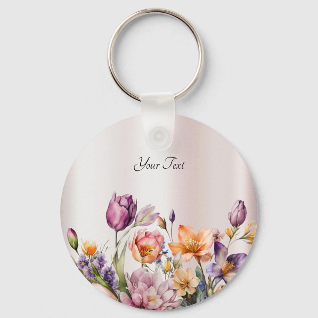 Colourful Spring Flowers Keychain (Front)