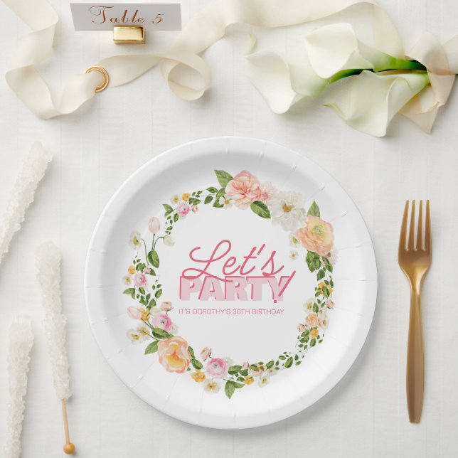 Colourful Spring Flowers Lettering 30th Birthday Paper Plate (Wedding)