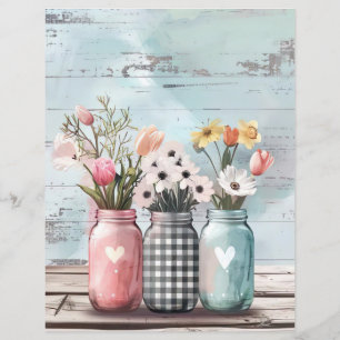 colourful spring flowers mason jar scrapbook paper