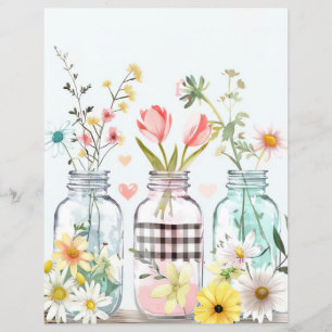 colourful spring flowers mason jar scrapbook paper