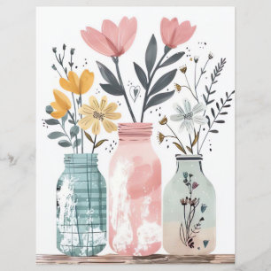 colourful spring flowers mason jar scrapbook paper