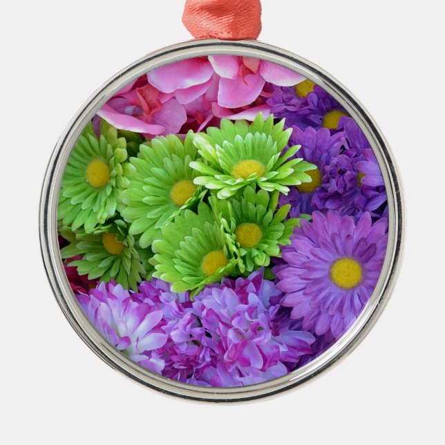 Colourful spring flowers metal ornament (Front)